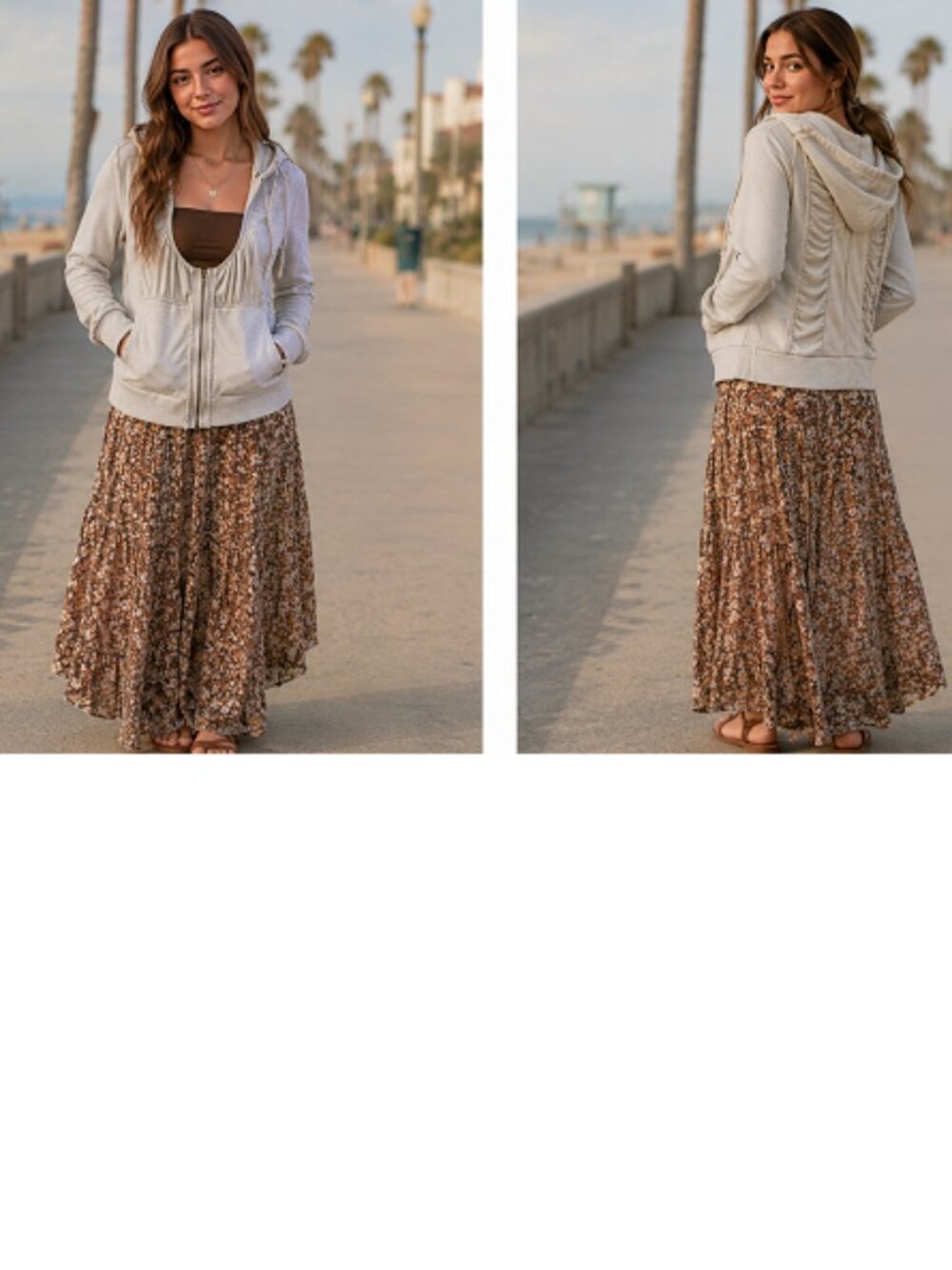 Free People Zip Hoodie Size L Milkmaid Babydoll Ruffle Ivory/Cream NICE COND!
